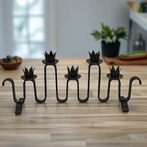 Vintage Wrought Iron Candelabra Black 5 Taper Holder Jean Royere Style MCM